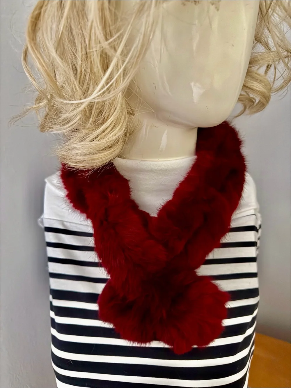 Peebles Rabbit Fur Neck Scarf - handcrafted Burgundy